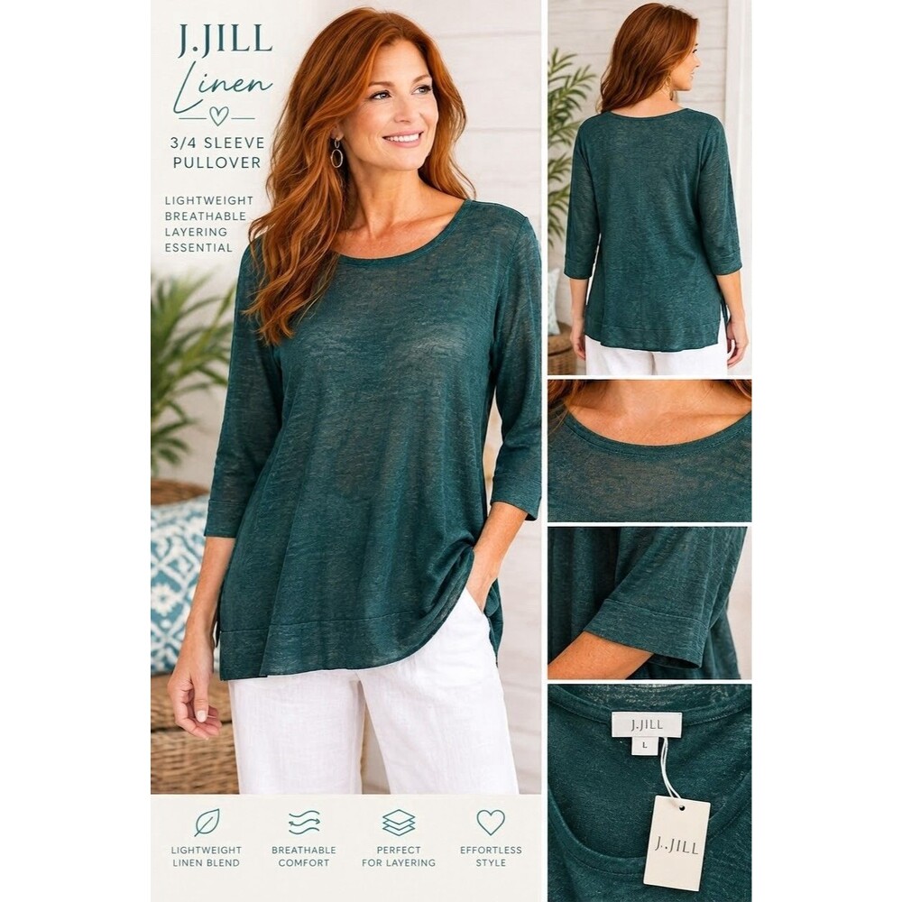 J.Jill Knit Top Women's L Linen Cotton Blend Cool Coastal Grandma Retails $69